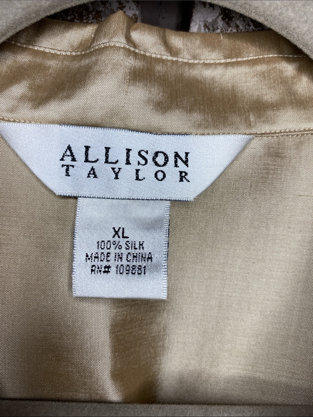 NWT Allison Taylor Shimmery Sand Tone Shantung Silk Covered Button-Front Blouse - Picture 2 of 10